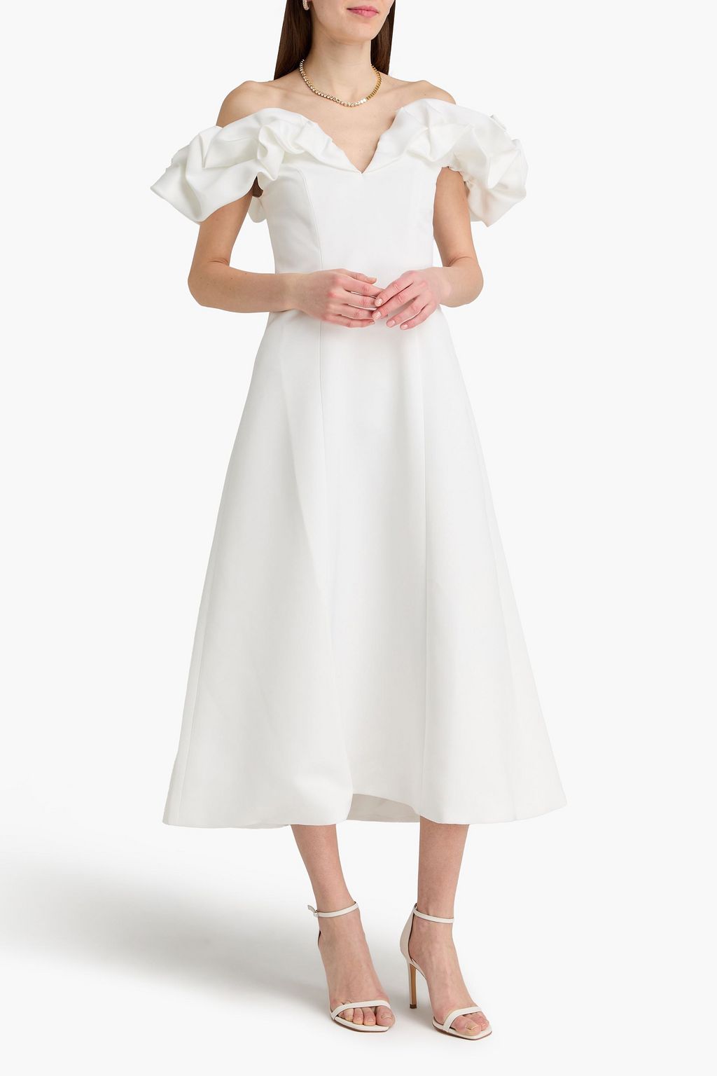 Leo Lin Annie off-the-shoulder satin midi dress - Women - White Dresses - UK 12 Leo Lin Annie off-the-shoulder satin midi dress - Women - White Dresses - UK 12