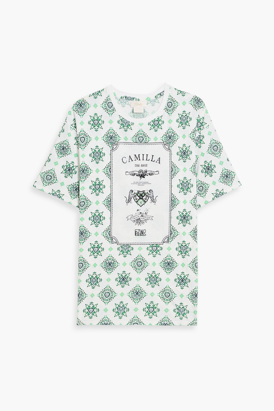camilla - crystal-embellished printed cotton-jersey t-shirt - green - s