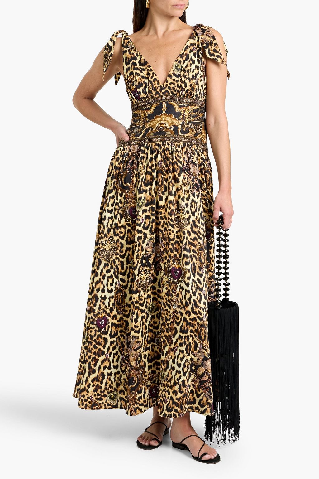 Crystal-embellished leopard-print linen and silk-blend maxi dress - animal  print - XXS