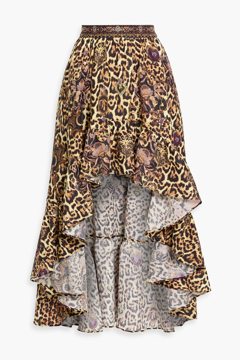 camilla - asymmetric crystal-embellished leopard-print linen skirt - animal print - xxs