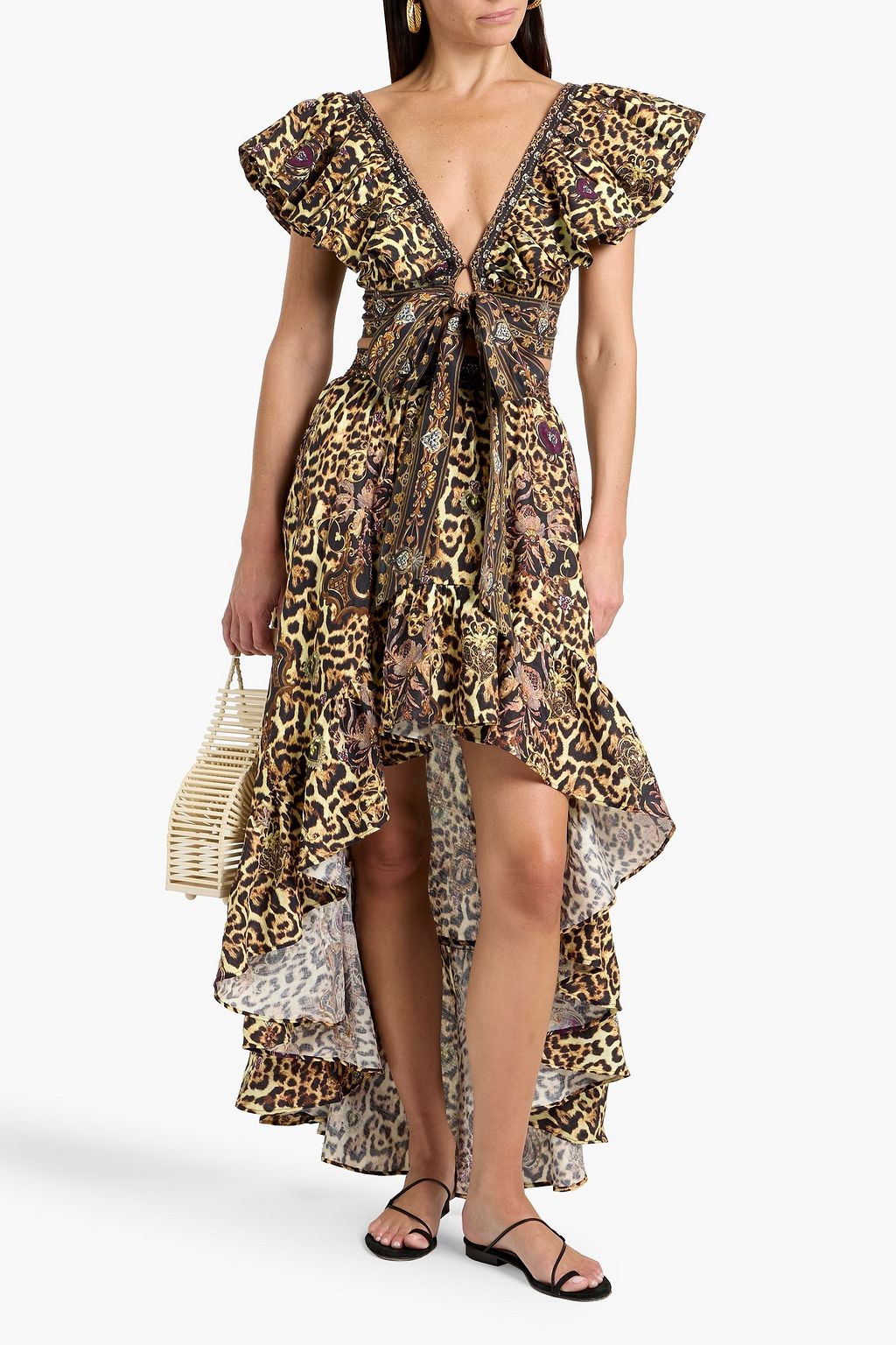 CAMILLA Asymmetric crystal-embellished leopard-print linen skirt | THE  OUTNET