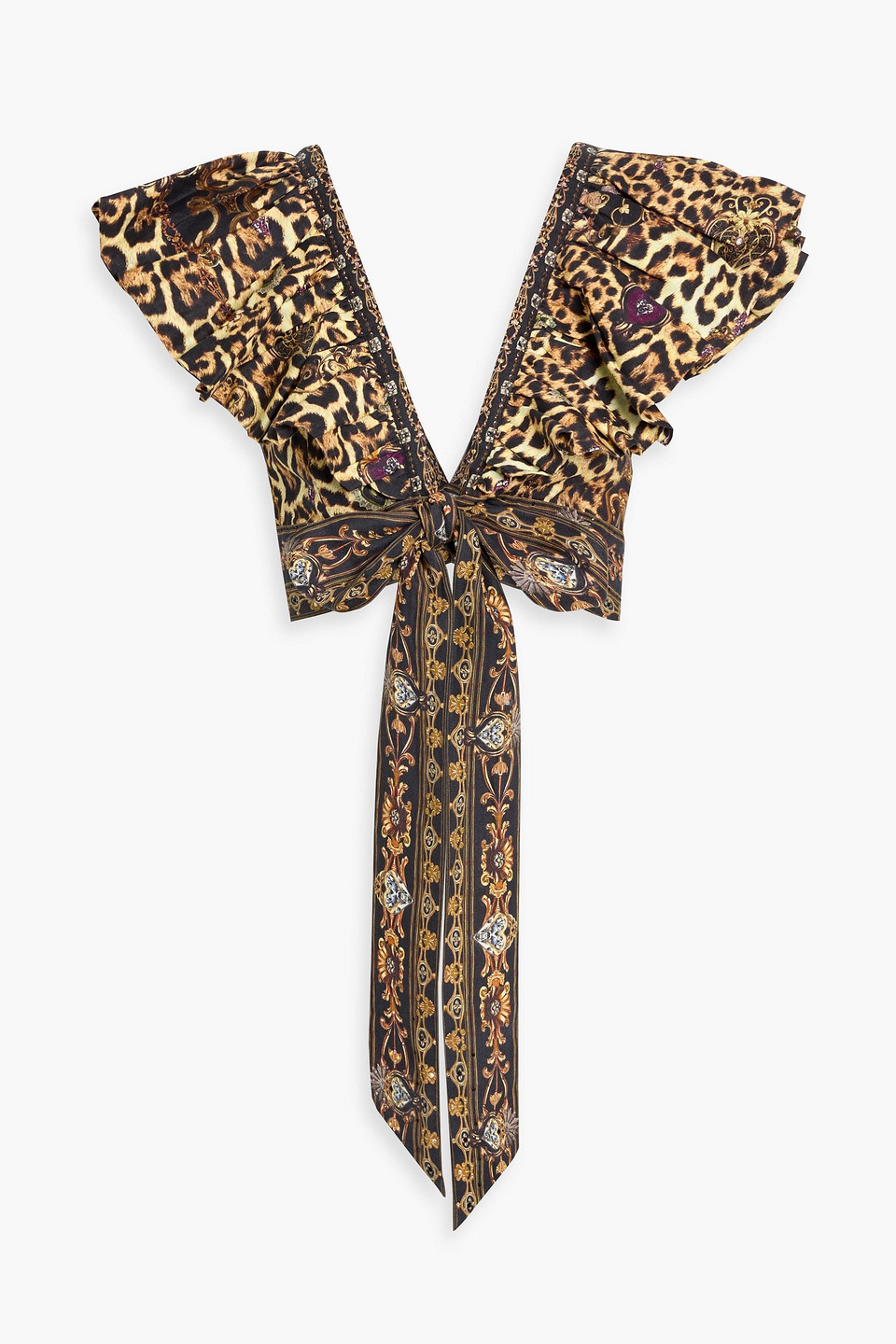 camilla - cropped crystal-embellished leopard-print linen top - animal print - xxs