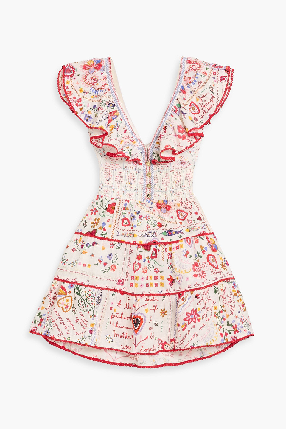 camilla - cutout crystal-embellished printed linen mini dress - red - xs
