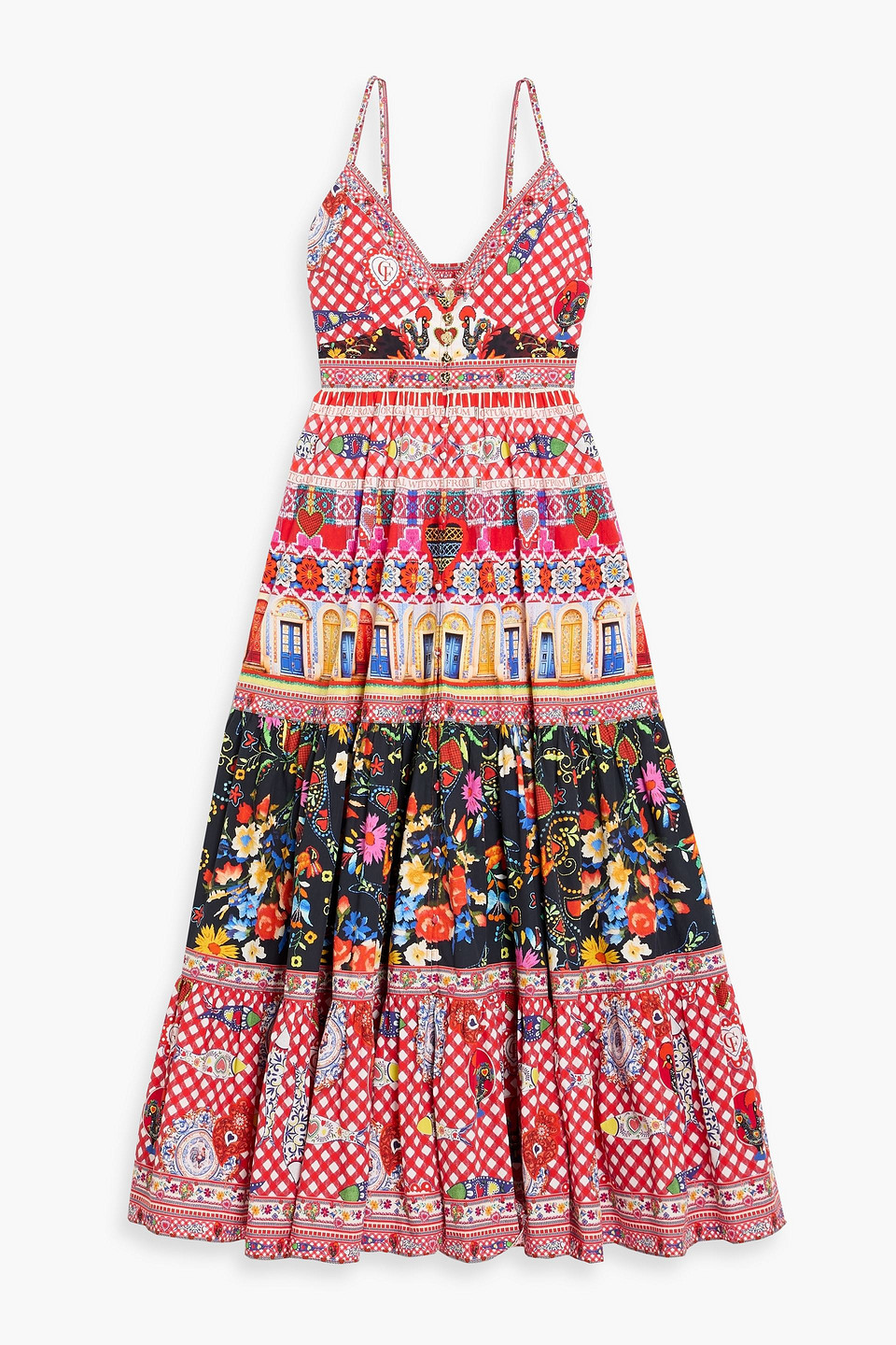 camilla - crystal-embellished printed cotton-poplin maxi dress - red - xxs