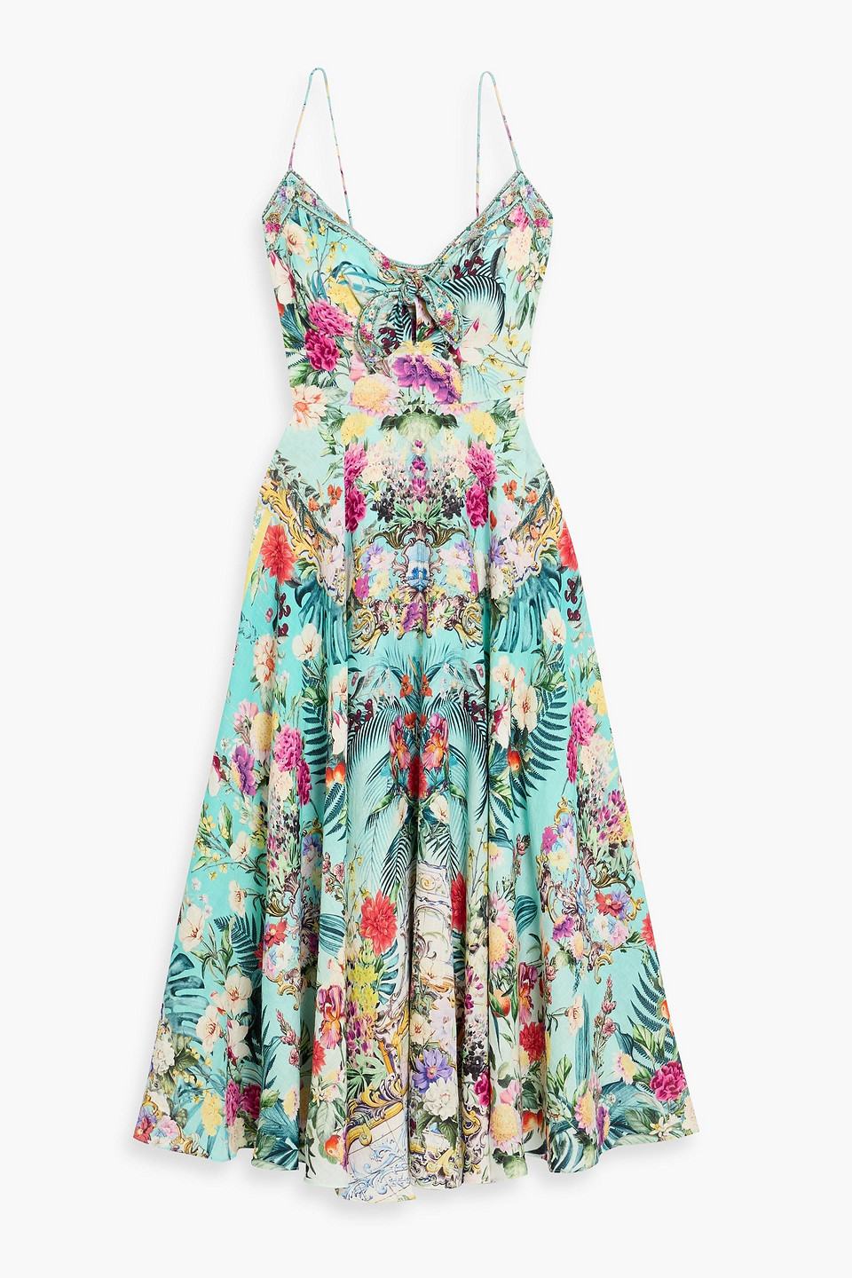 camilla - crystal-embellished printed linen maxi dress - blue - m