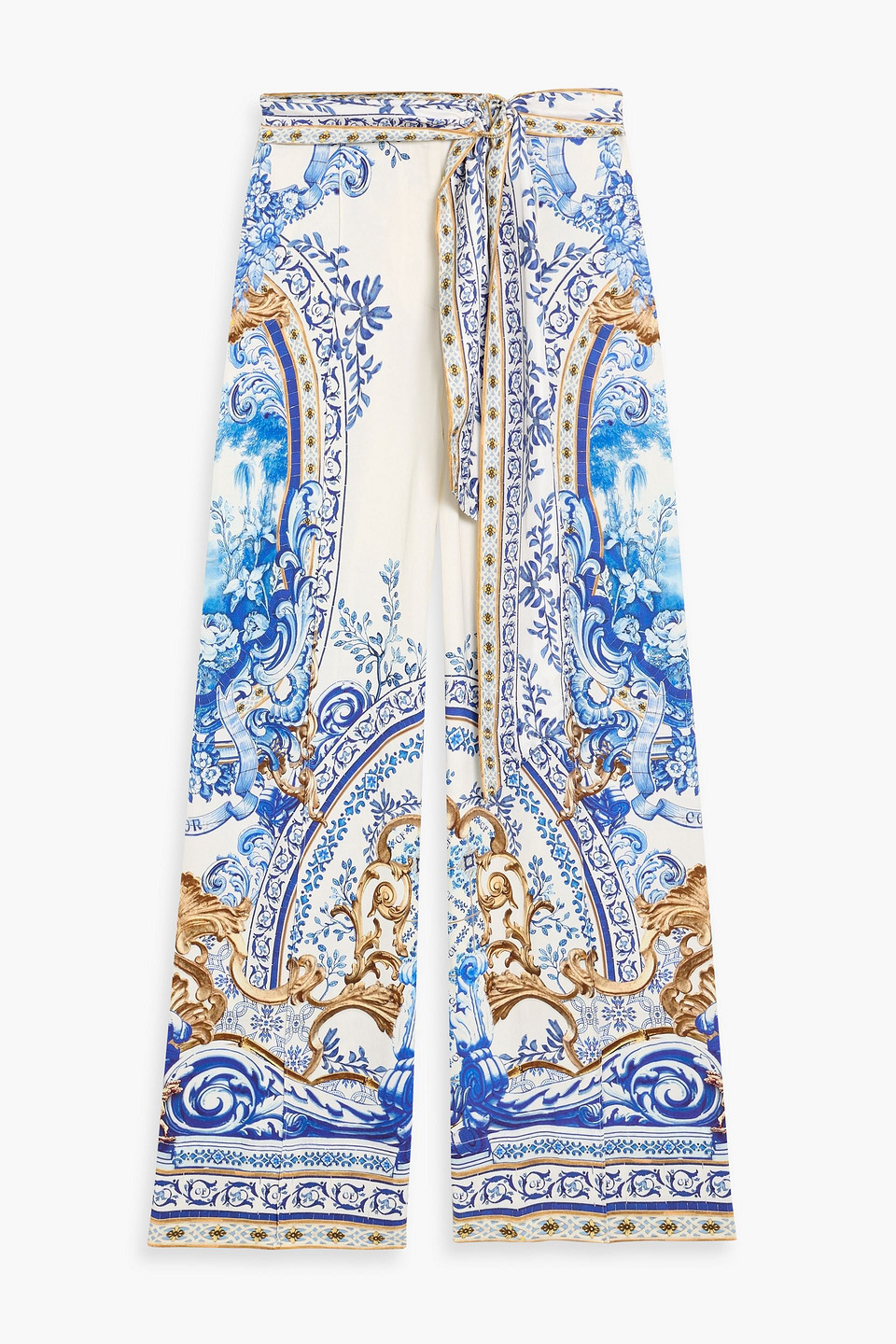 camilla - crystal-embellished printed twill wide-leg pants - blue - xxs