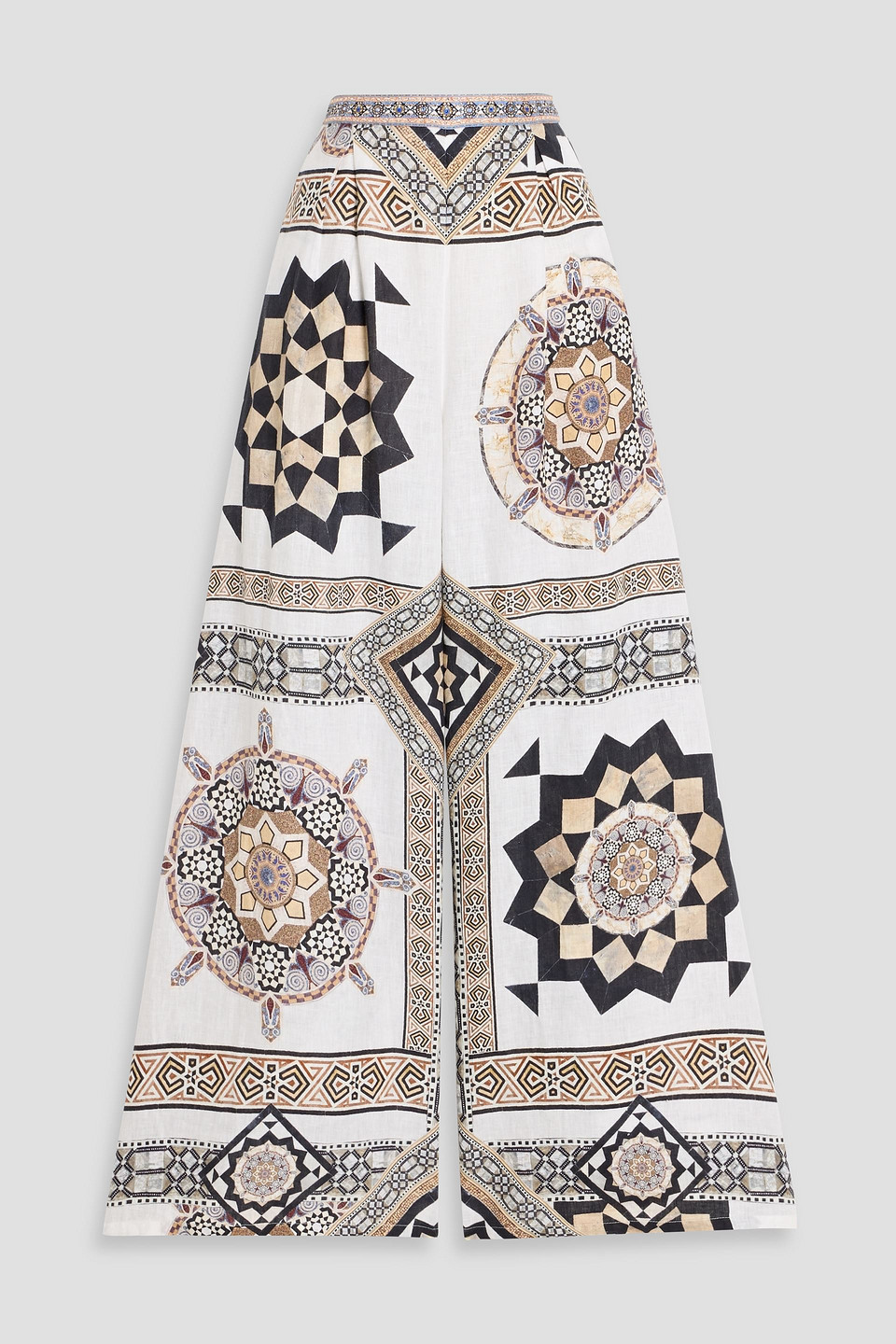 camilla - crystal-embellished printed linen wide-leg pants - white - m