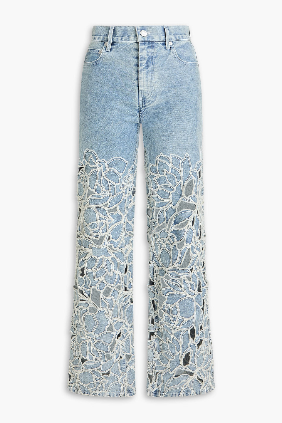 Simkhai Betty Embroidered High-rise Straight-leg Jeans In Blue