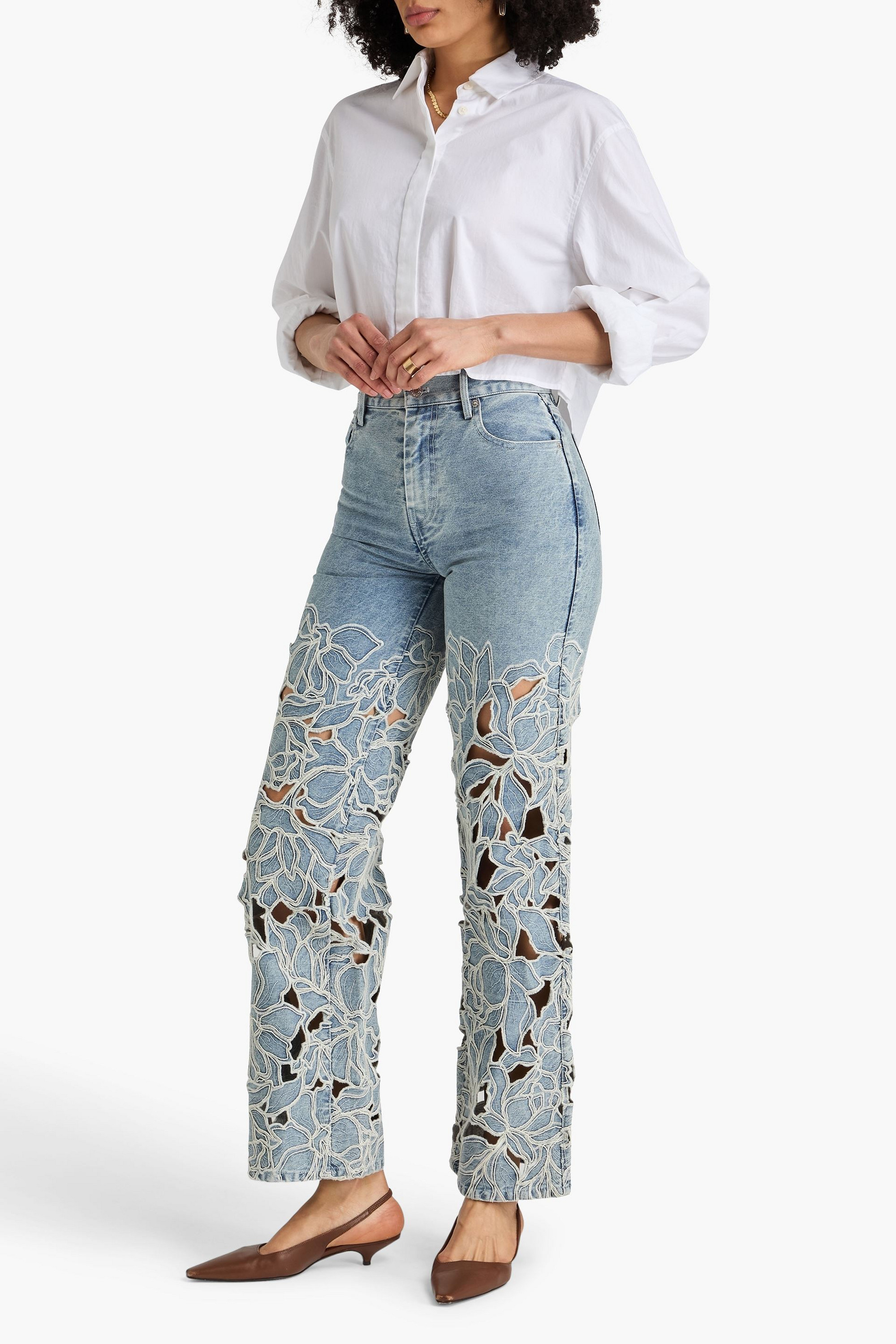 SIMKHAI Betty embroidered high-rise straight-leg jeans