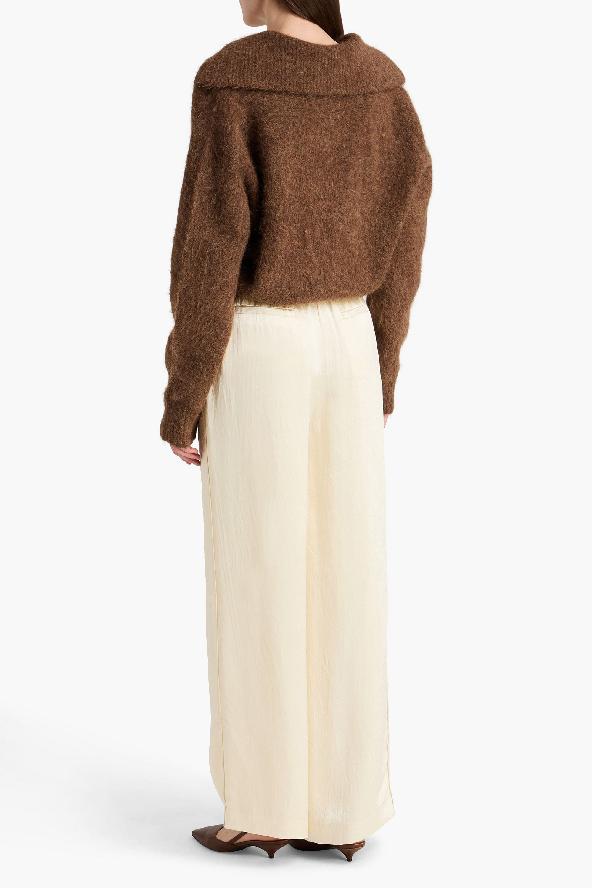 SIMKHAI Crinkled-satin wide-leg pants