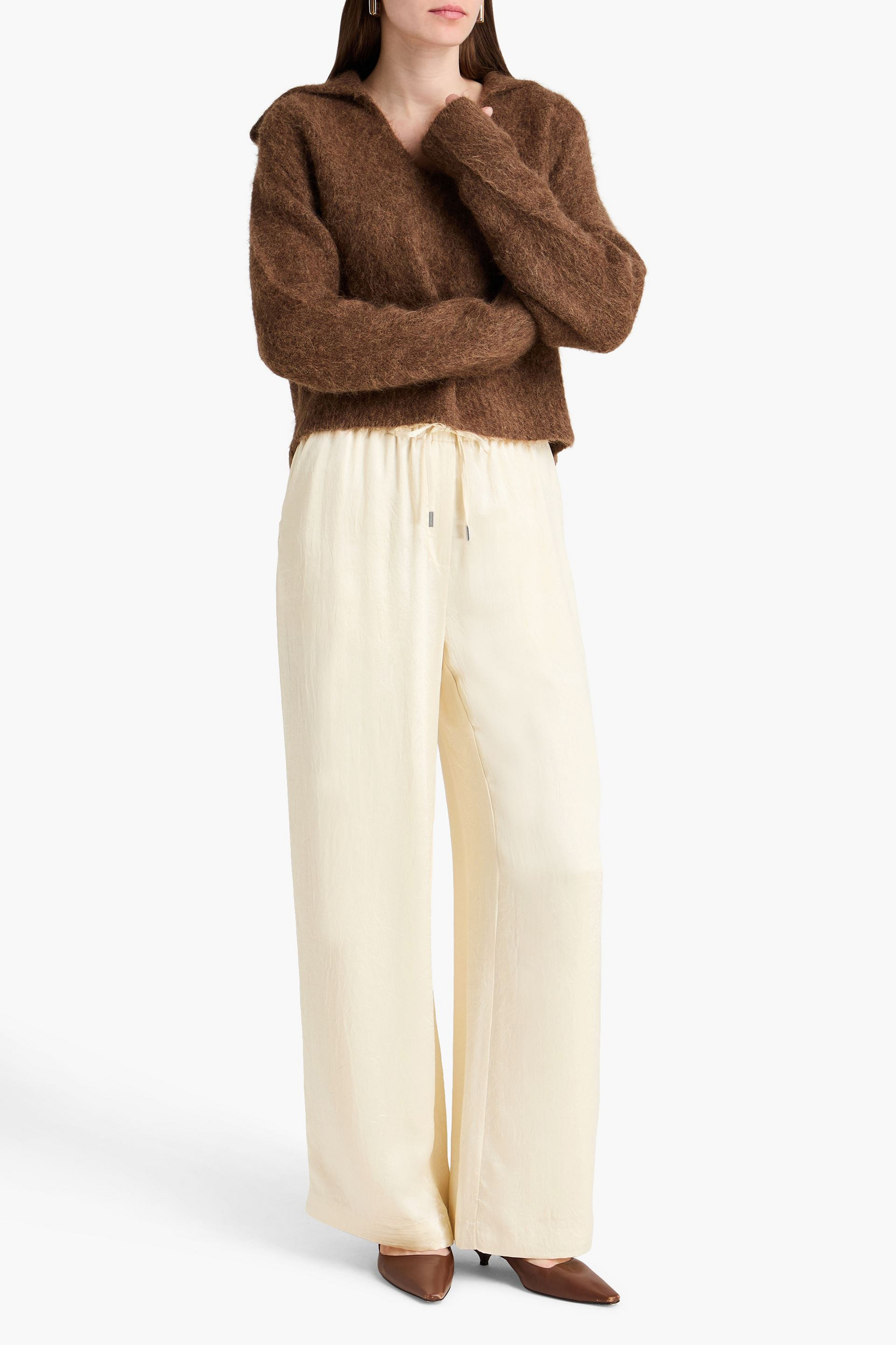 SIMKHAI Crinkled-satin wide-leg pants