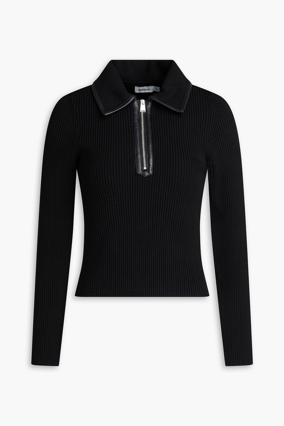 simkhai - livana ribbed ecovero™-blend polo sweater - black - m