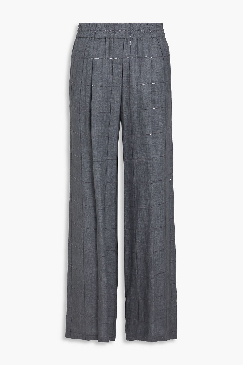 Brunello Cucinelli Sequin-embellished Linen Wide-leg Pants In Gray