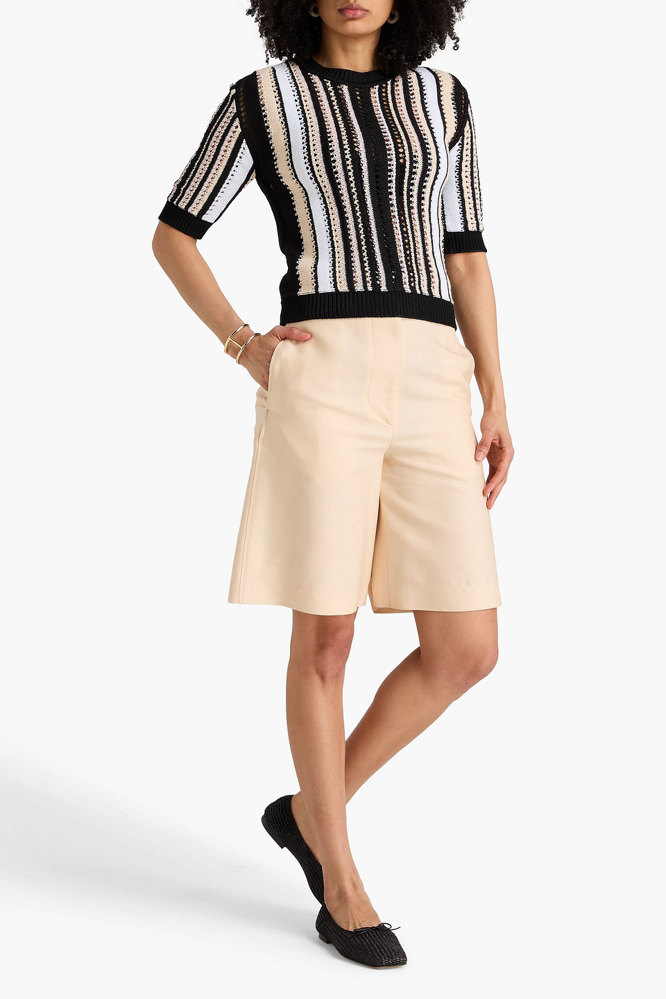  Missoni - Gestreifter Pullover In Pointelle-strick - Schwarz - It 36 