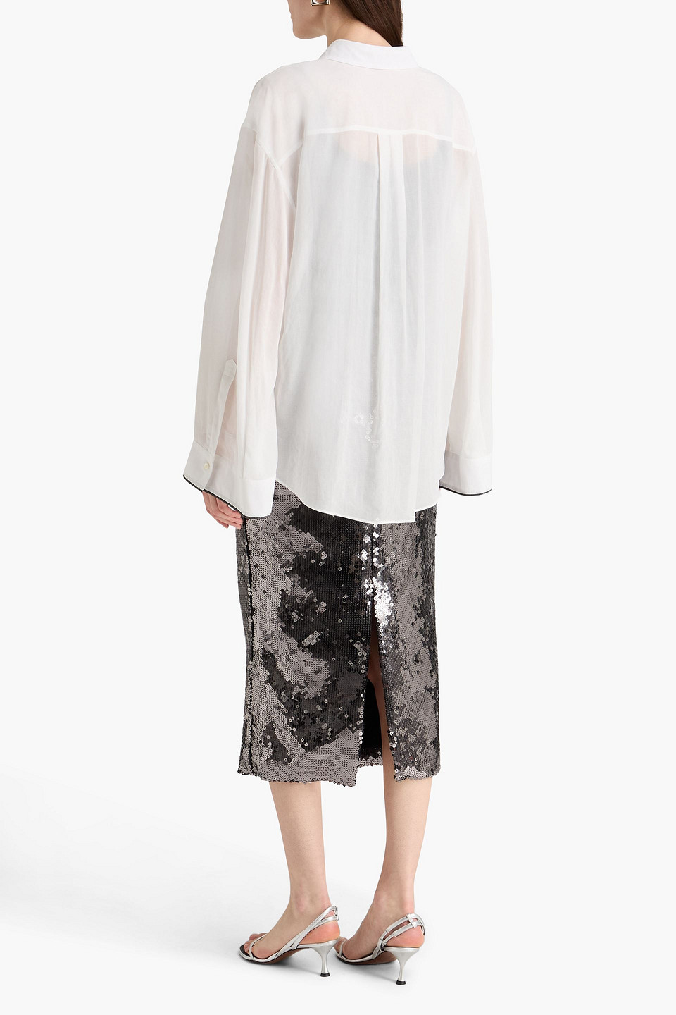 Brunello Cucinelli Oversized White Shirt With Contrasting Hem In Cotton Blend Woman In White