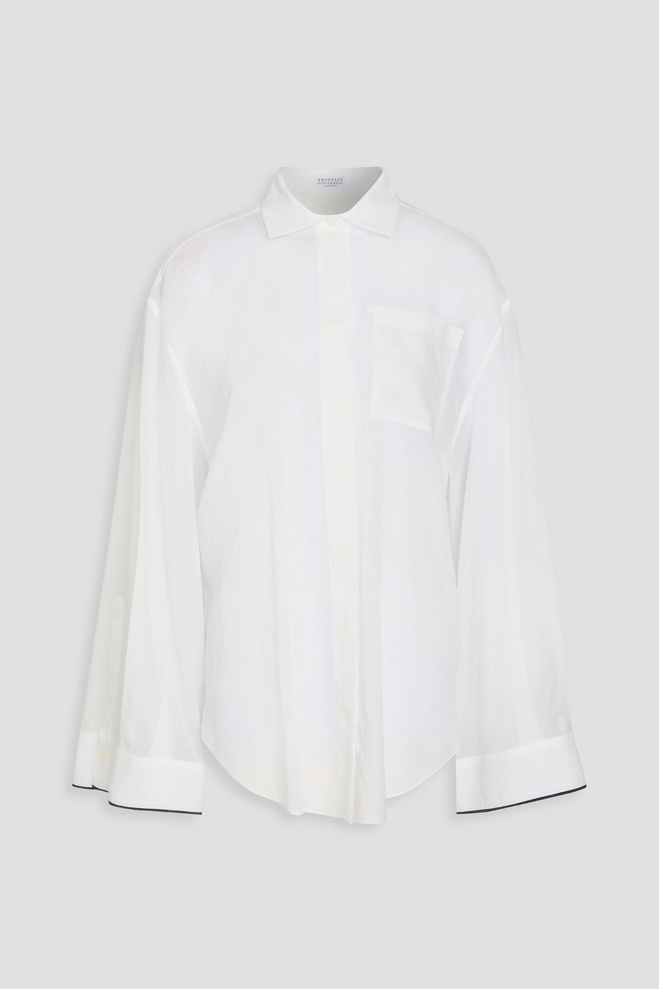 Brunello Cucinelli Oversized White Shirt With Contrasting Hem In Cotton Blend Woman In White