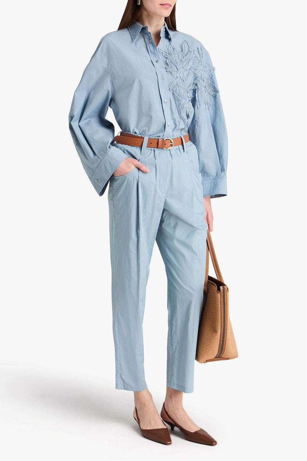 アキ！新品 Brunello Cucinelli ２枚セット シャツ BRUNELLO CUCINELLI Appliquéd cotton-blend poplin shirt | THE OUTNET