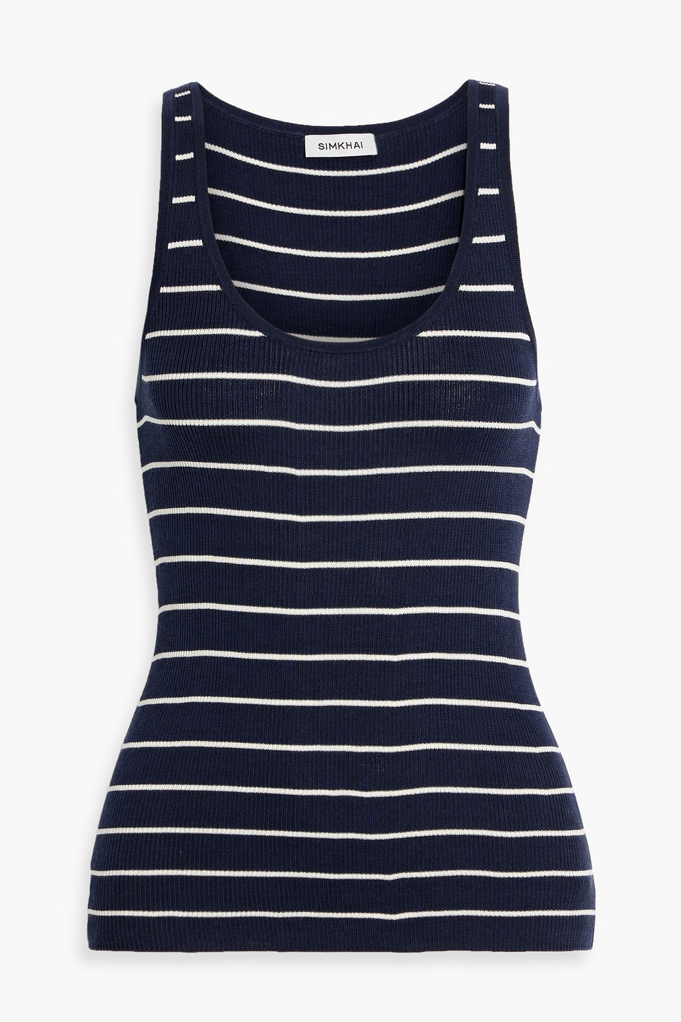 simkhai - kioni striped ribbed silk and cashmere-blend tank - blue - xs