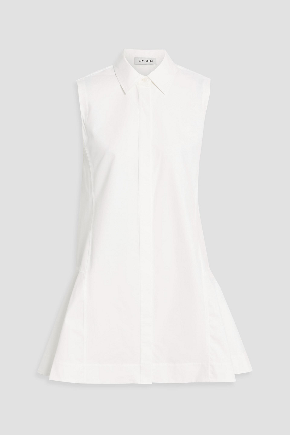 simkhai - maggie pleated cotton-blend poplin mini shirt dress - white - s