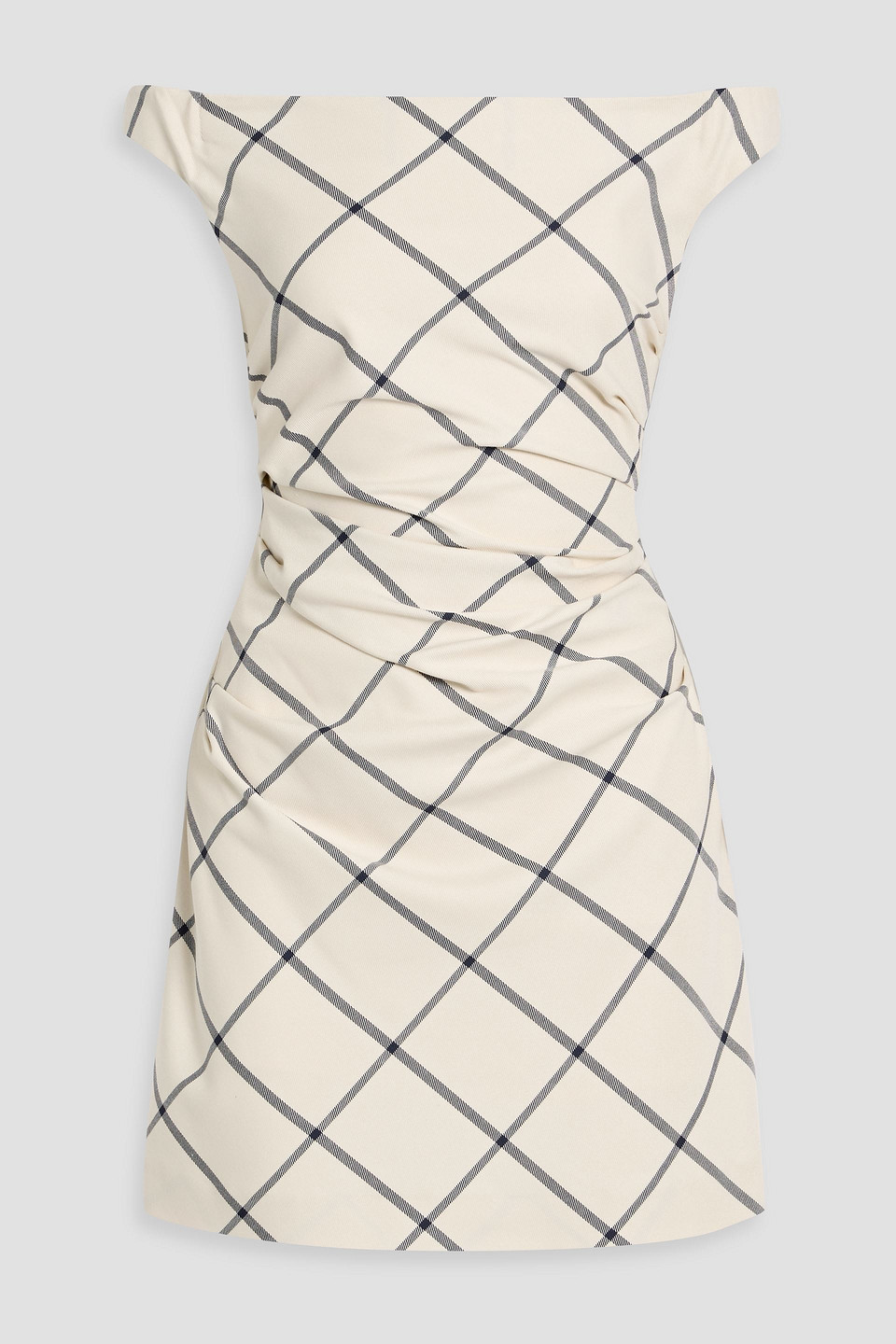 simkhai - wells off-the-shoulder checked twill mini dress - white - us 00