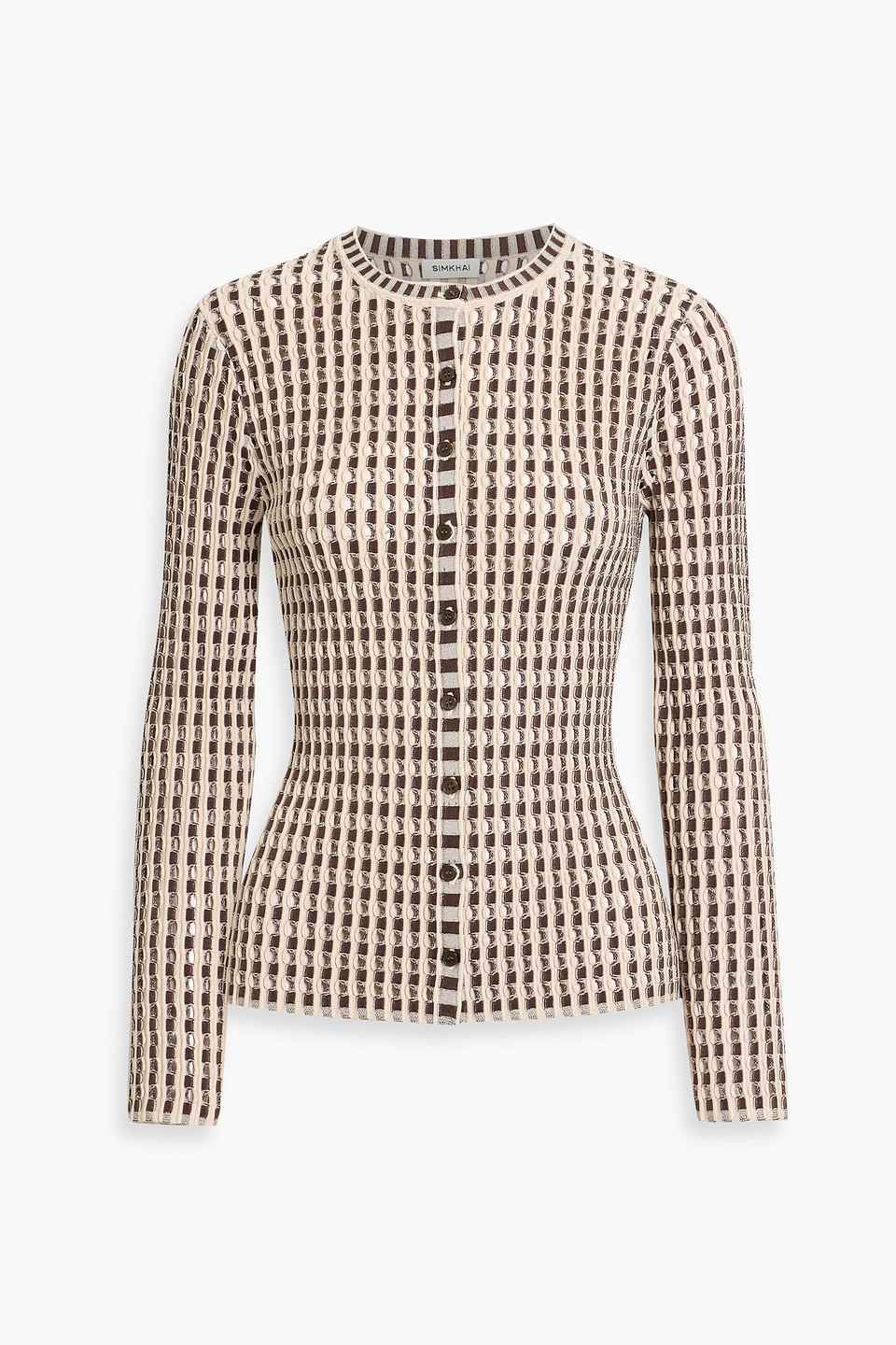 simkhai - gracen laser-cut stretch-knit cardigan - brown - xs