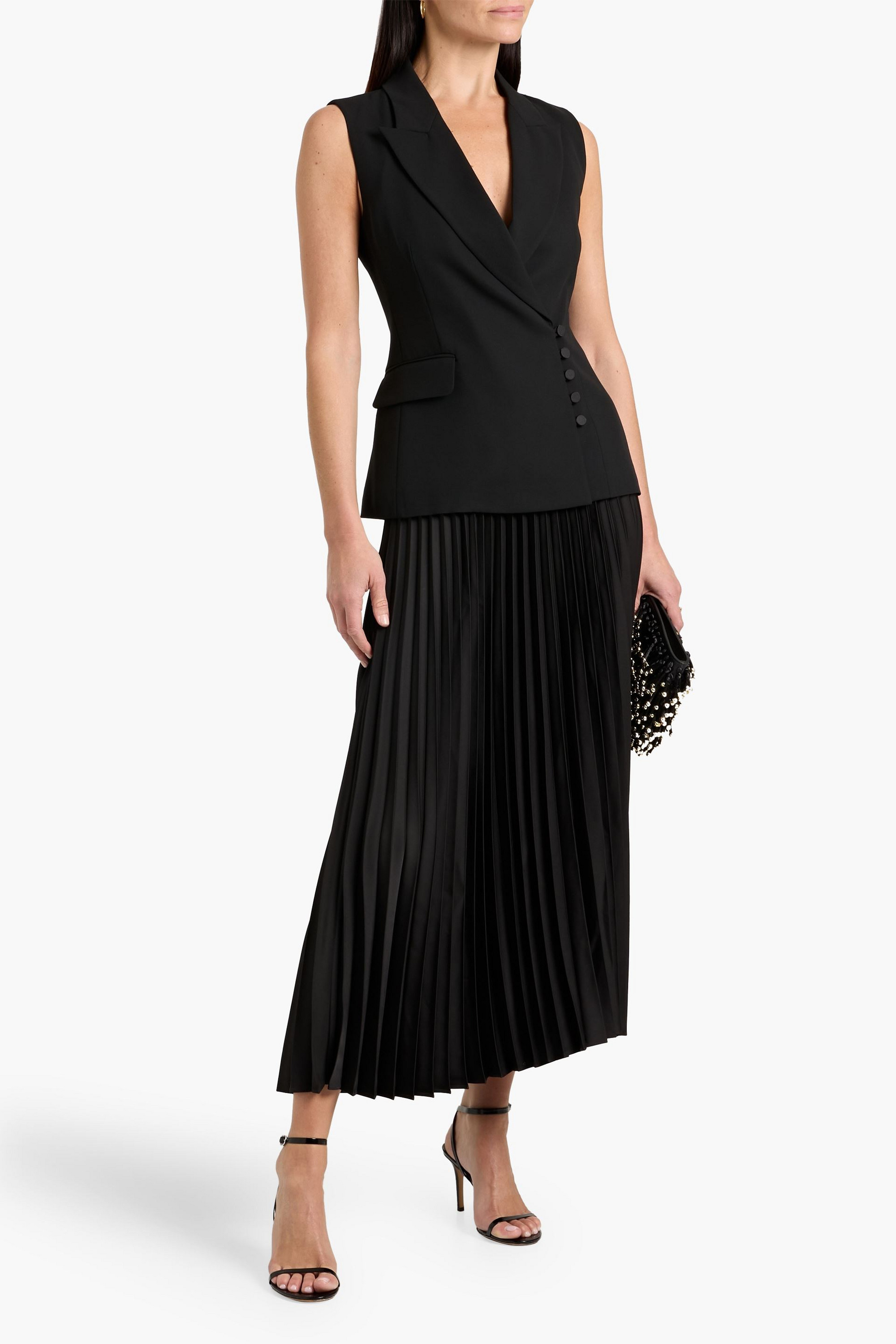 SIMKHAI Melanie pleated satin midi skirt