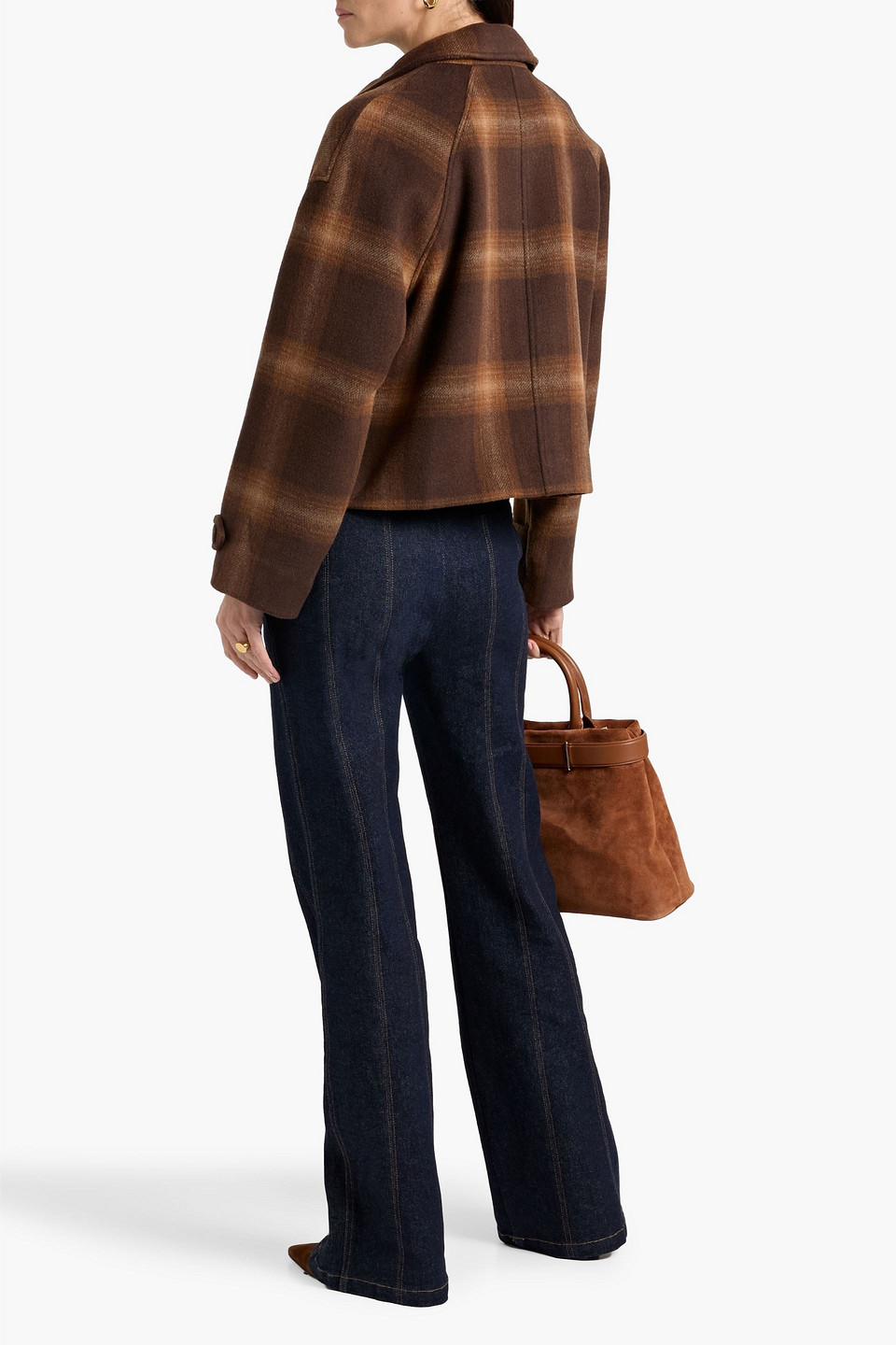 Simkhai Colby Checked Wool-blend Felt Jacket In Chocolate