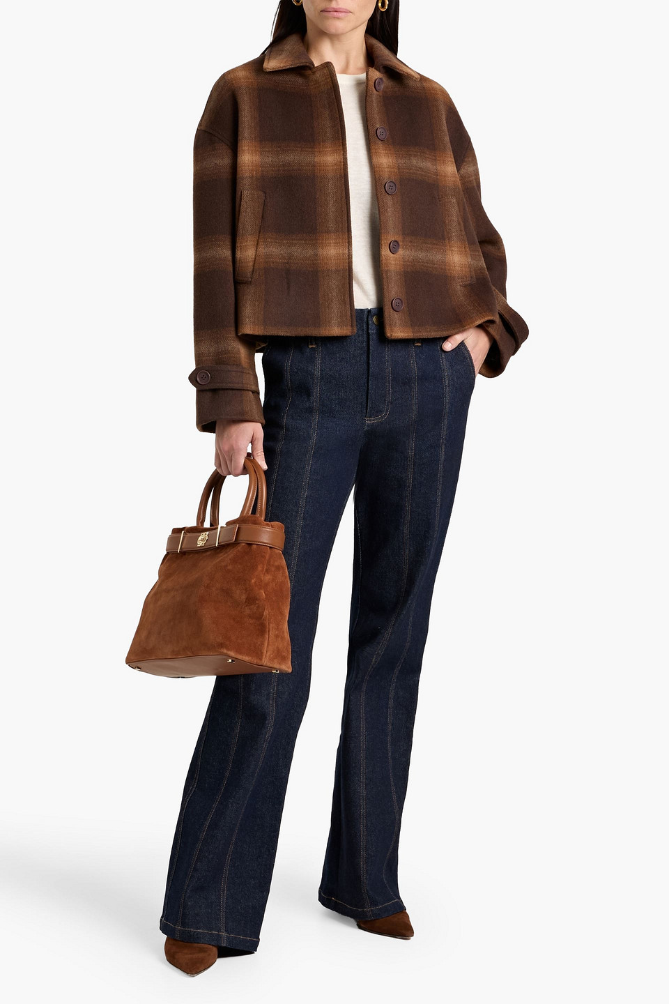 Simkhai Colby Checked Wool-blend Felt Jacket In Chocolate
