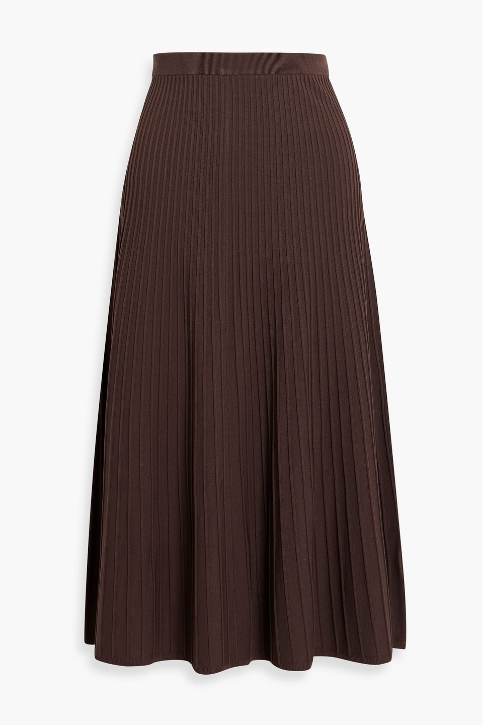 simkhai - chiara pleated stretch-knit midi skirt - brown - l