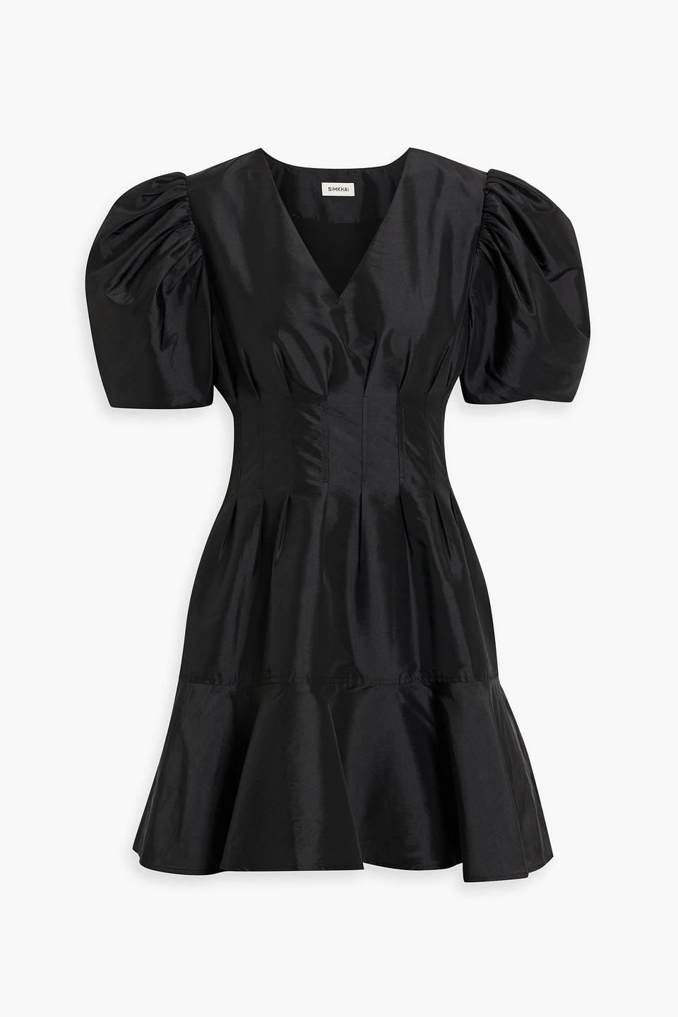 simkhai - edwina pintucked taffeta mini dress - black - us 4
