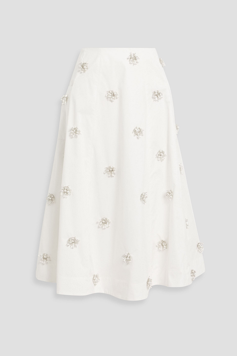 simkhai - novanna embellished cotton-blend poplin midi skirt - white - us 2