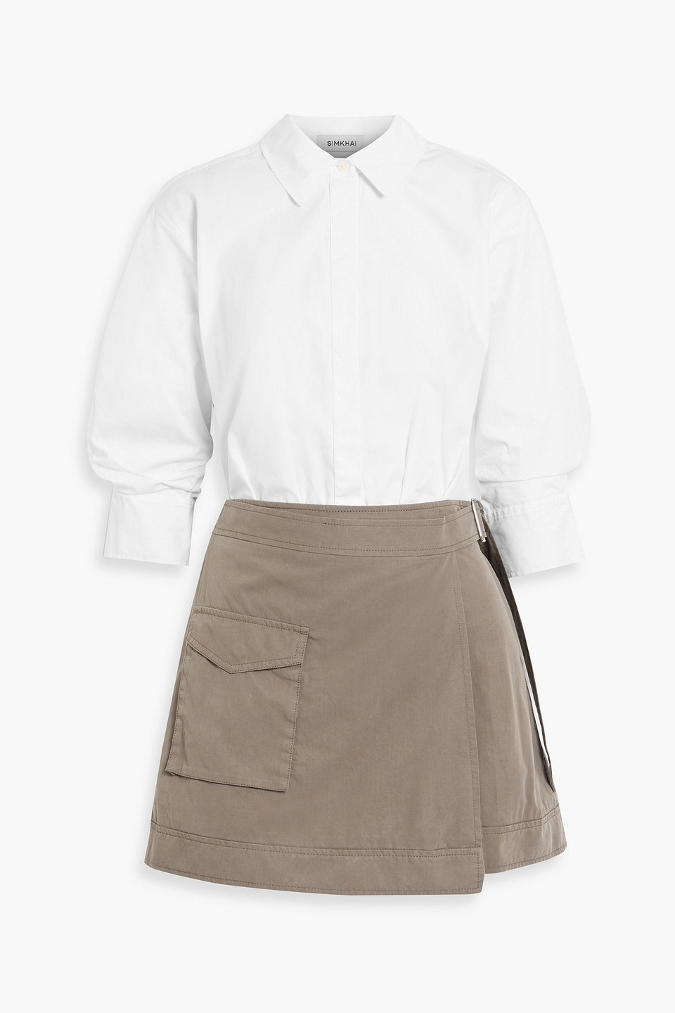 simkhai - fraser cotton and tencel™-blend poplin and twill mini shirt dress - neutral - us 00
