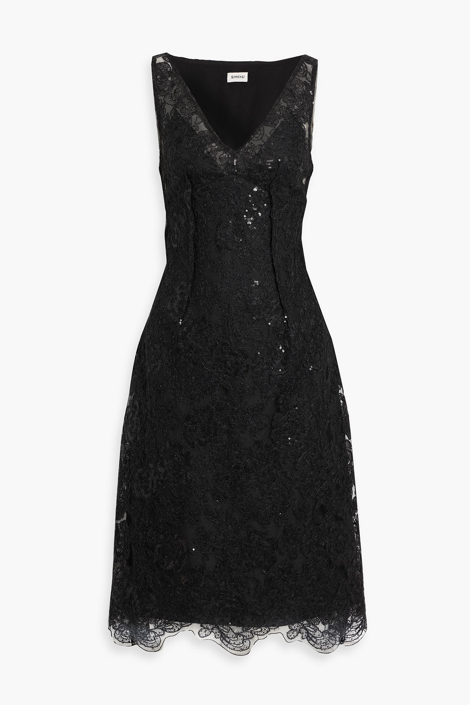 simkhai - delphine sequined corded lace dress - black - us 2