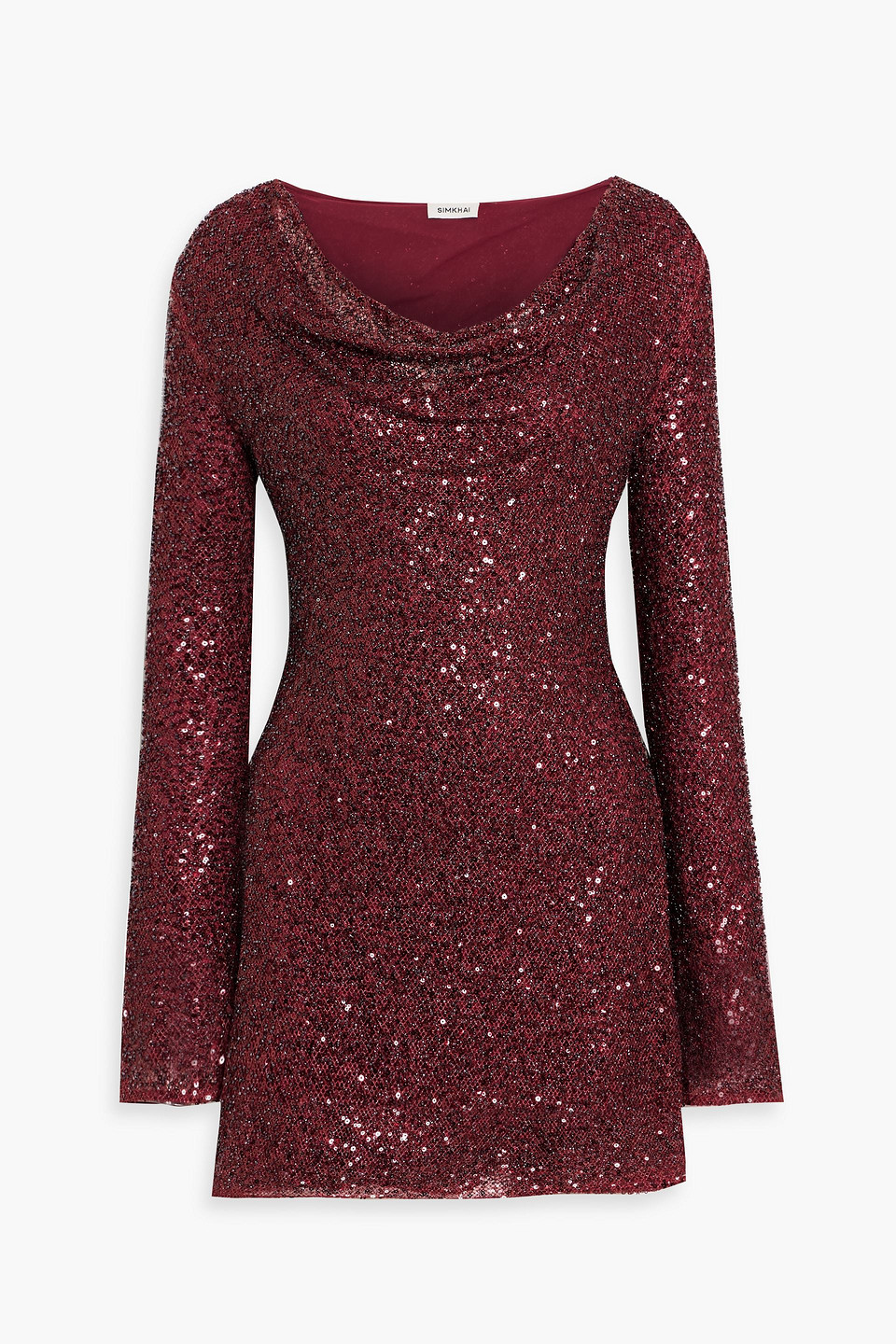 simkhai - emmy draped embellished crochet-knit mini dress - burgundy - us 2