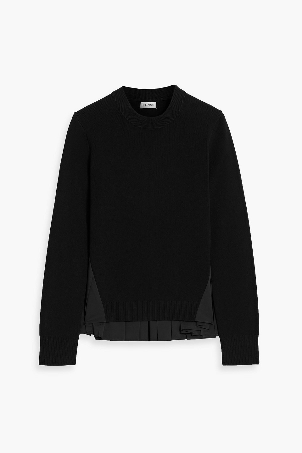 simkhai - elanore pleated poplin and stretch-knit top - black - l