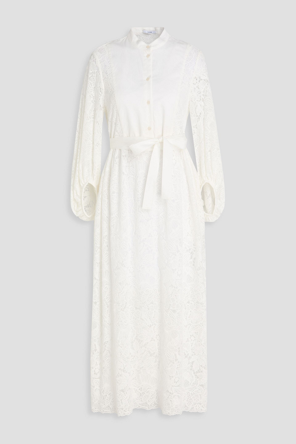 erdem - belted poplin-paneled cotton-blend lace midi shirt dress - white - uk 8