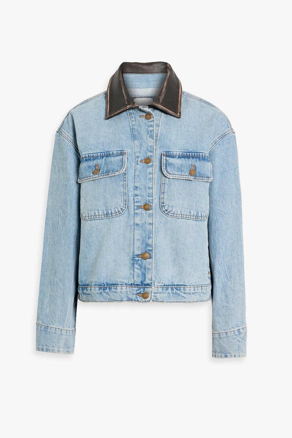 simkhai - philoh leather-trimmed denim jacket - blue - xs