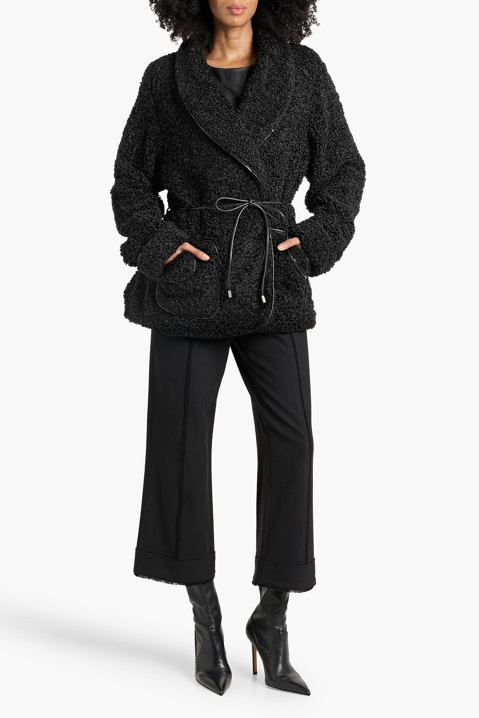  Simkhai - Kimia Belted Teddy Fleece Jacket - Black - L 