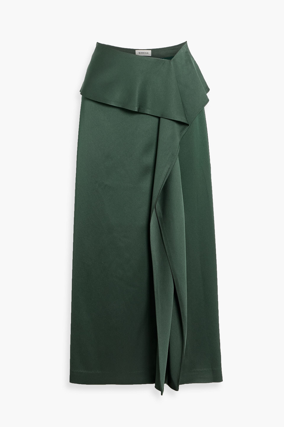 Simkhai Maria Draped Satin Midi Skirt In Forest Green