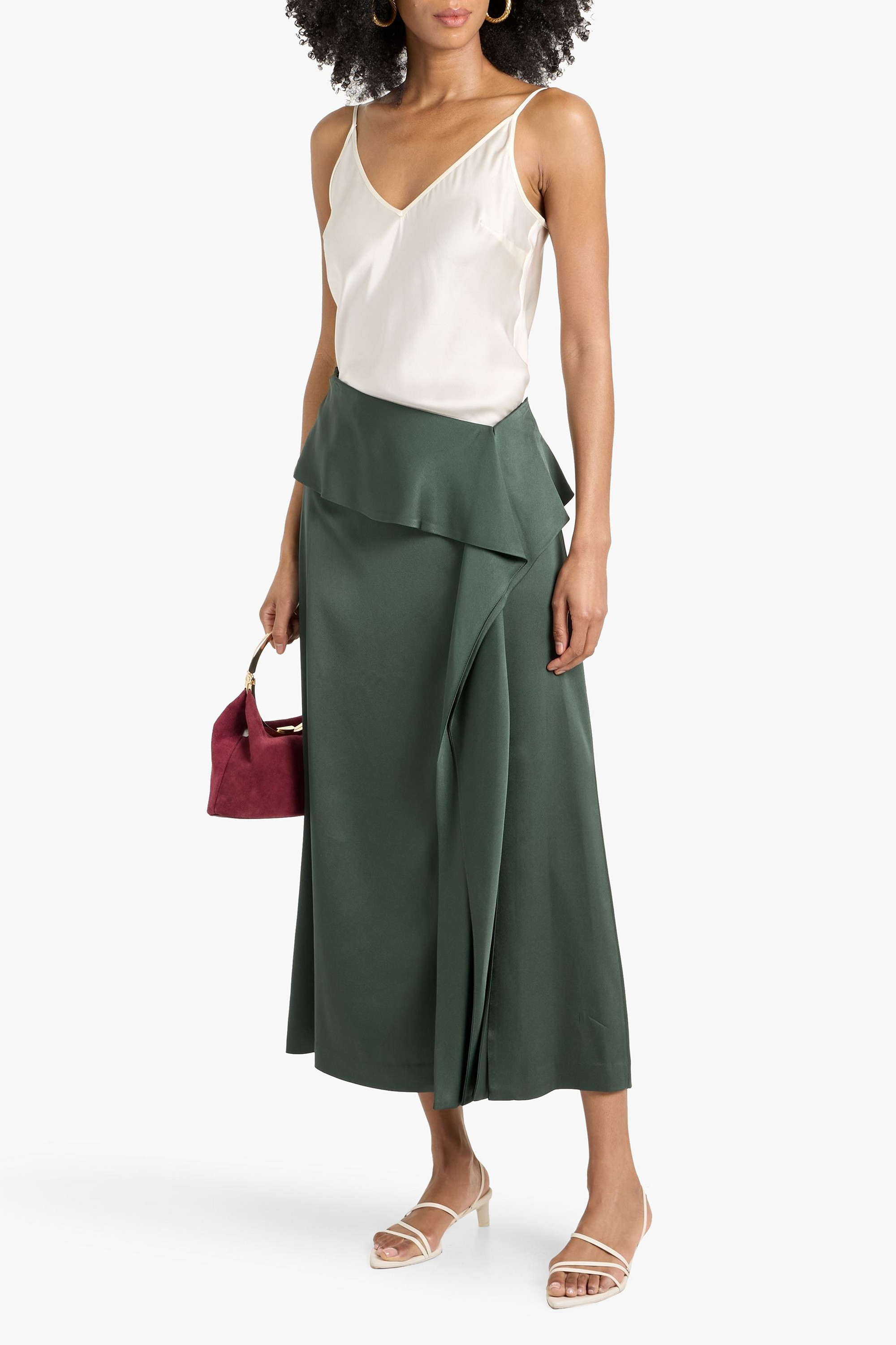 Maria draped satin midi skirt