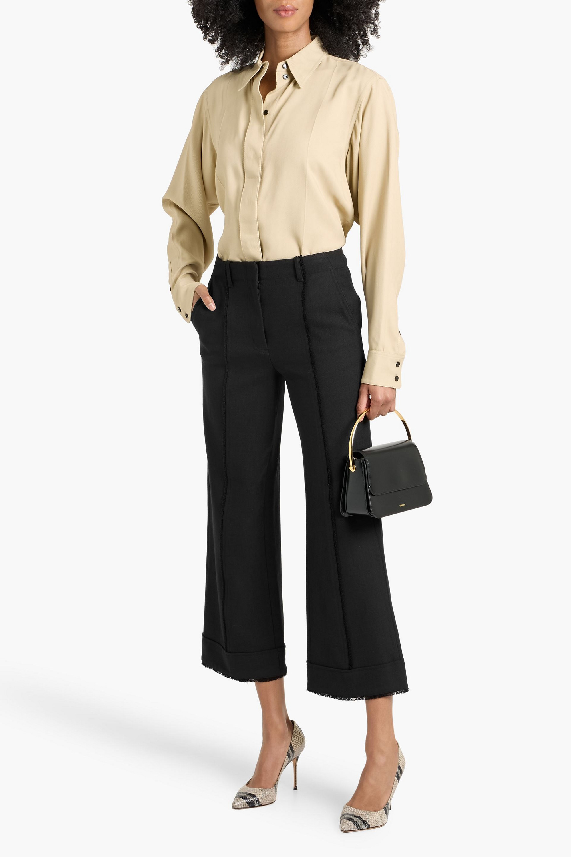 SIMKHAI Sully cropped frayed twill wide-leg pants