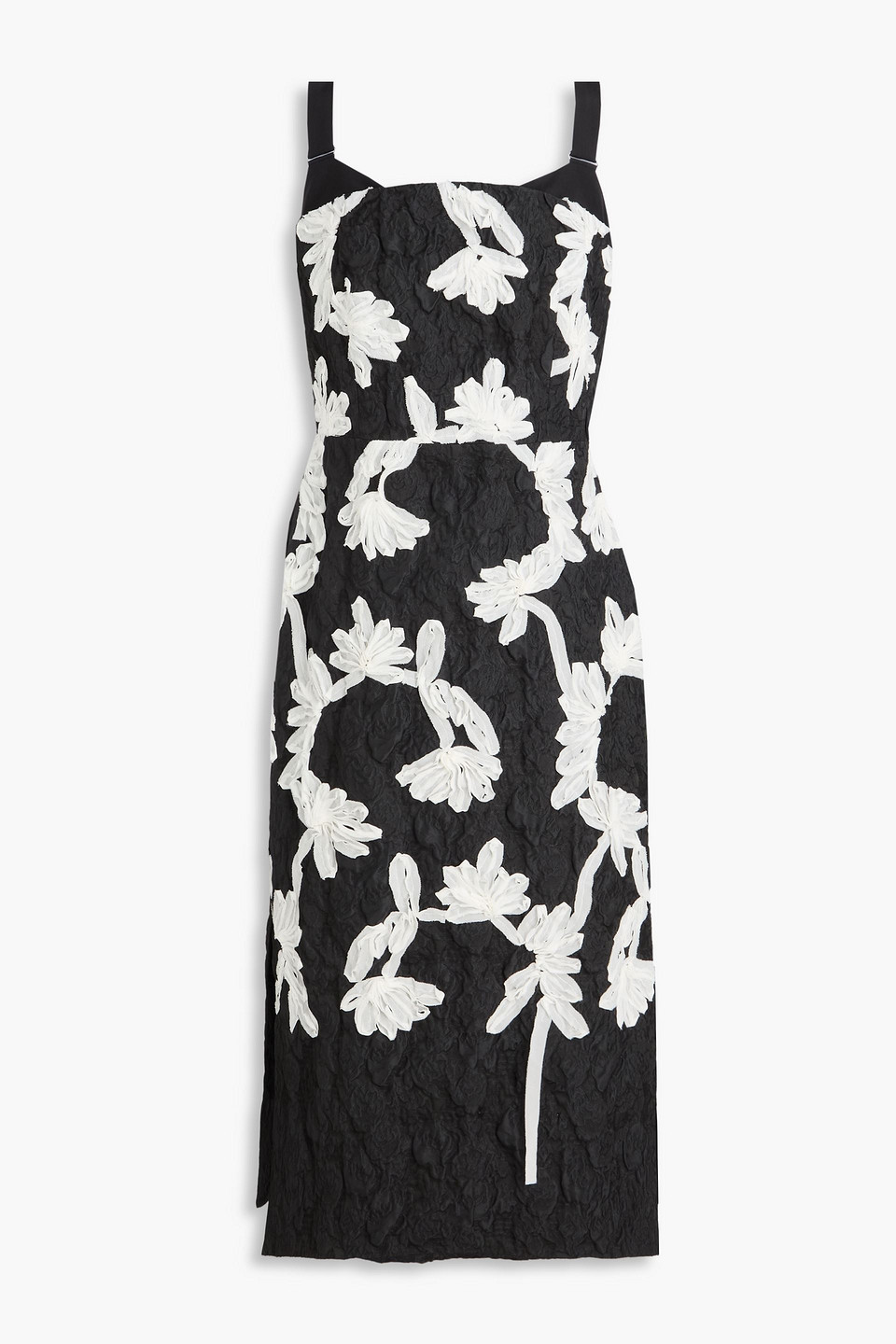 erdem - floral-appliquéd cloqué midi dress - black - uk 12