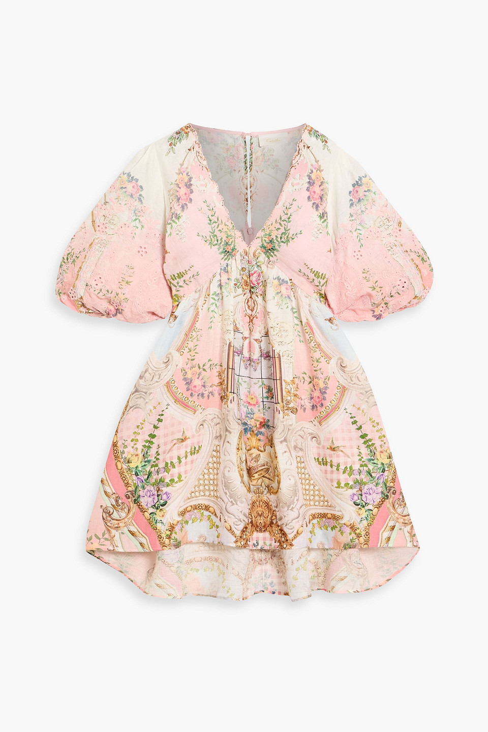 Camilla Crystal-embellished Broderie Anglaise Linen Mini Dress In Pink