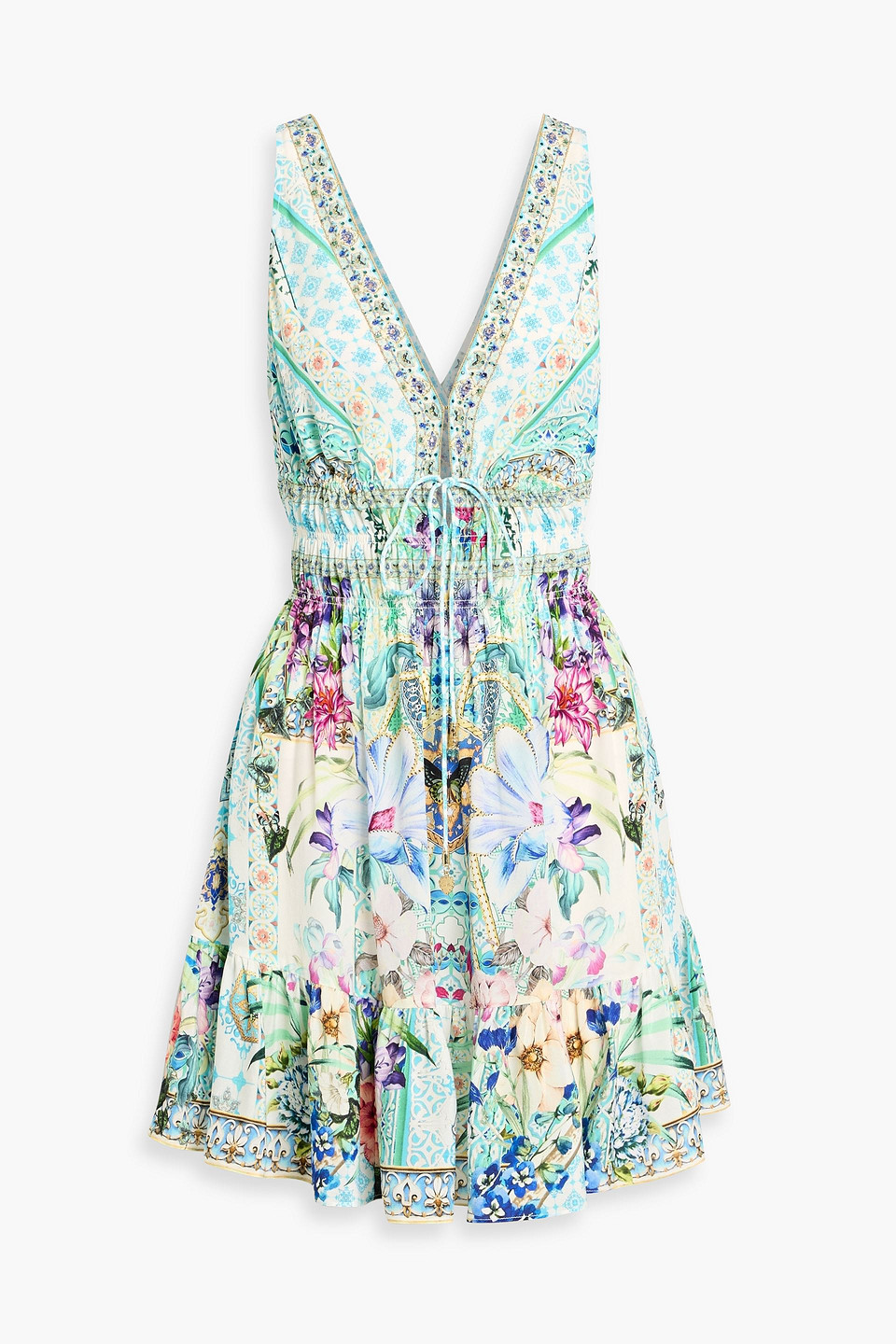 camilla - crystal-embellished printed silk crepe de chine mini dress - blue - m