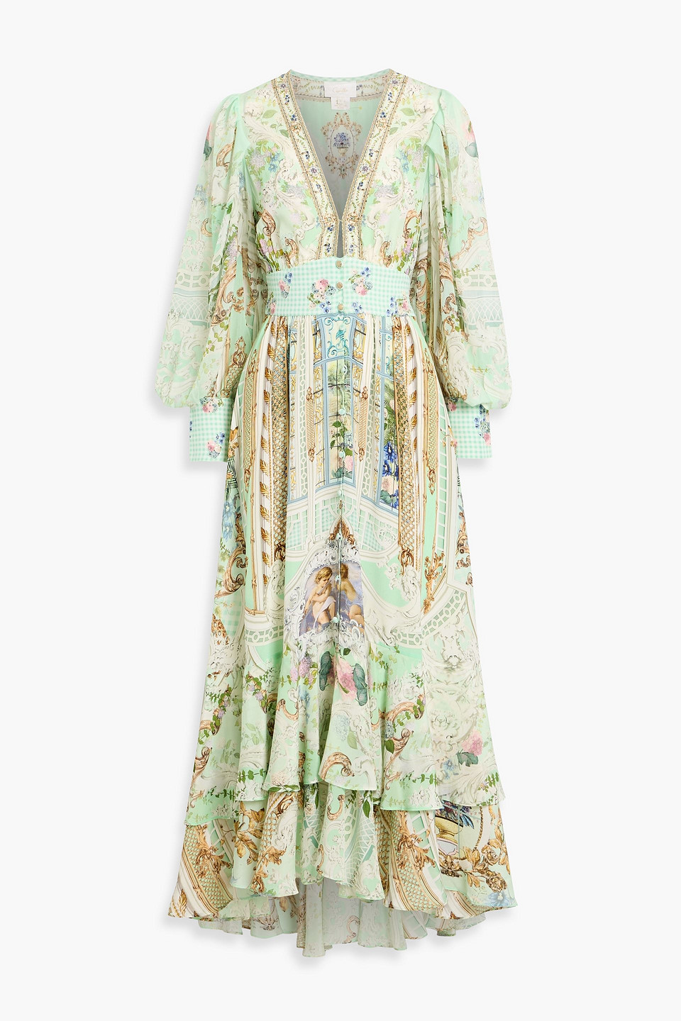 camilla - crystal-embellished ruffled silk crepe de chine maxi dress - green - l