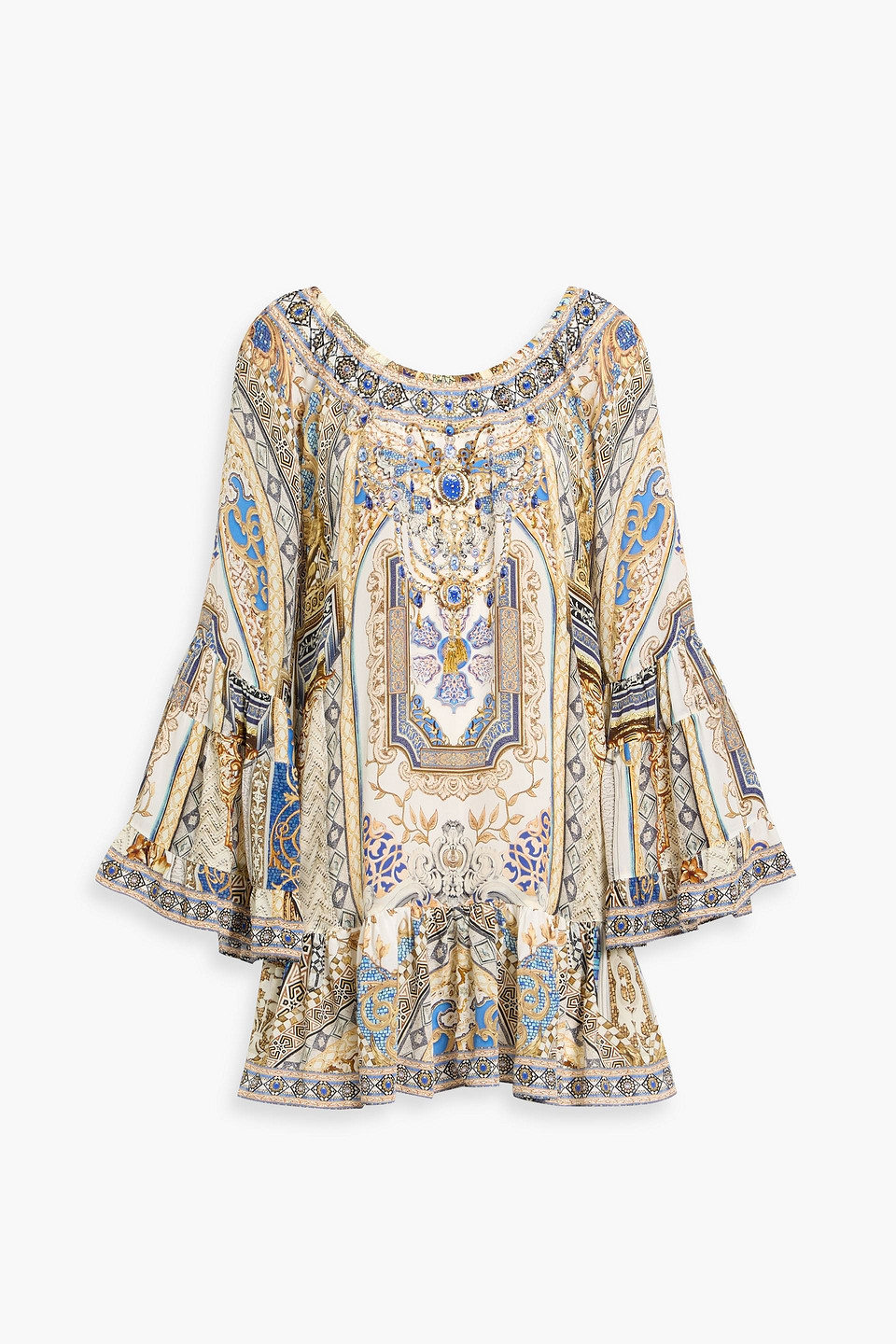 camilla - crystal-embellished ruffled silk crepe de chine mini dress - blue - xs