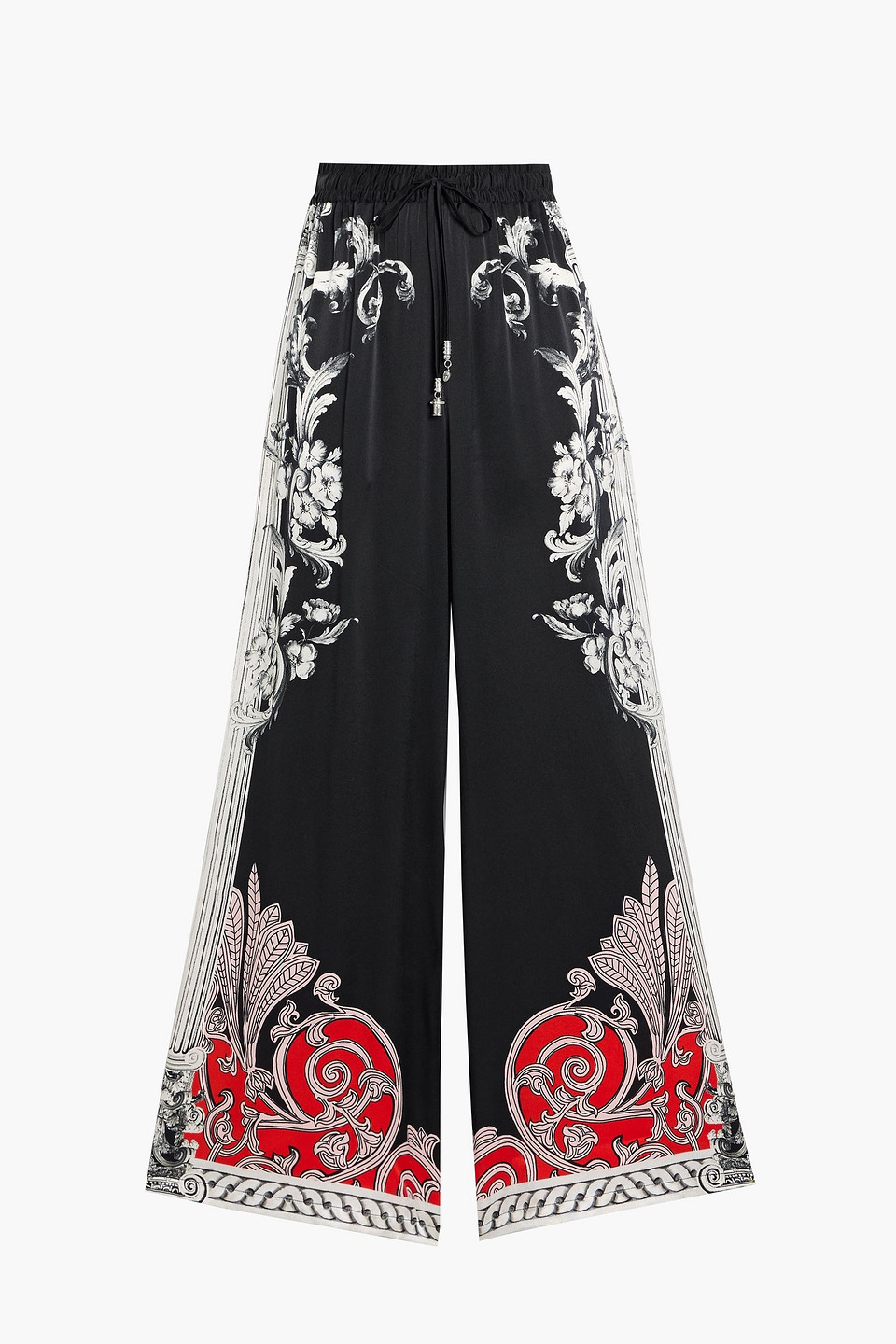 camilla - printed silk-satin wide-leg pants - black - xxs