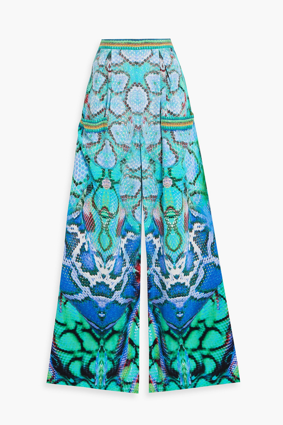 camilla - crystal-embellished printed silk crepe de chine wide-leg pants - blue - xs