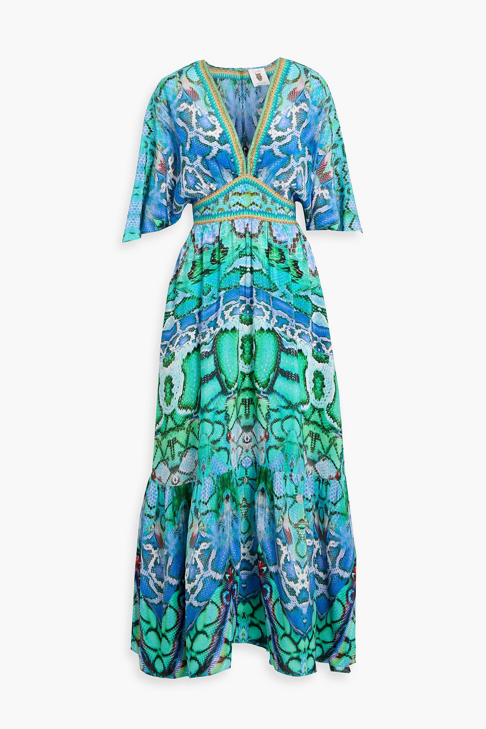 camilla - crystal-embellished printed silk crepe de chine maxi dress - blue - xxs