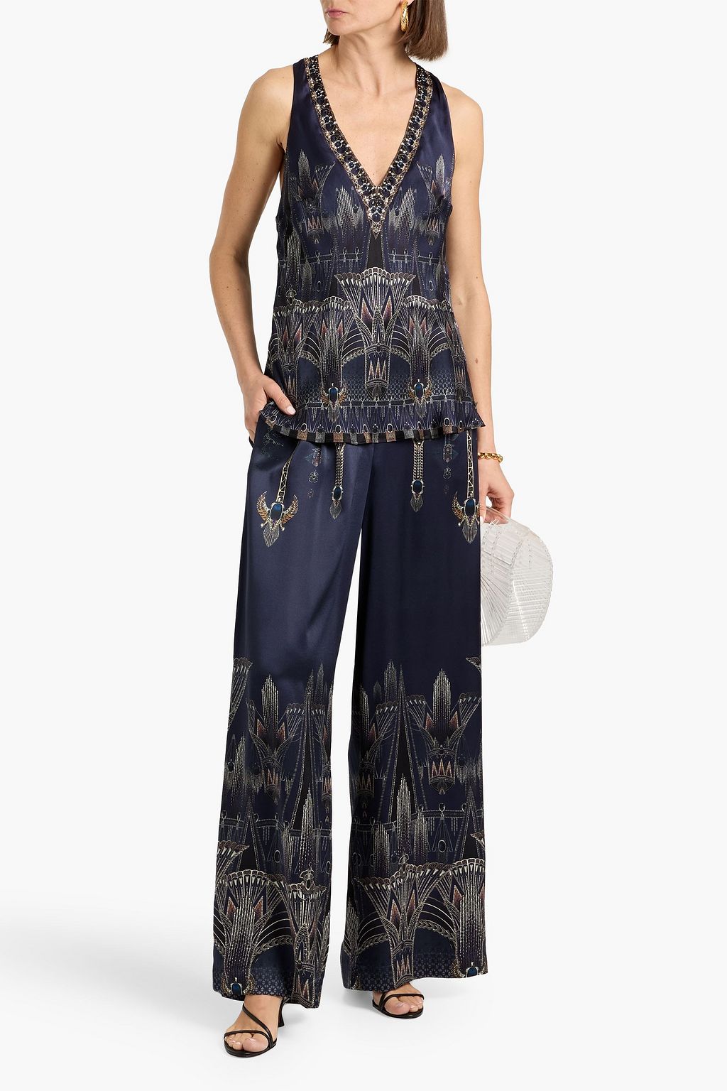 CAMILLA Crystal-embellished printed silk-twill top | THE OUTNET